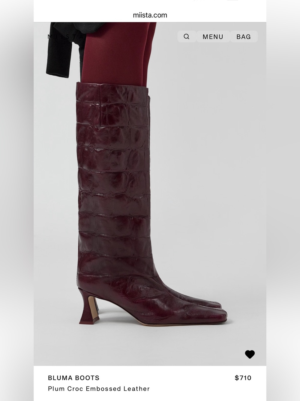 Miista Bluma Leather Boots in Burgundy Crinkle